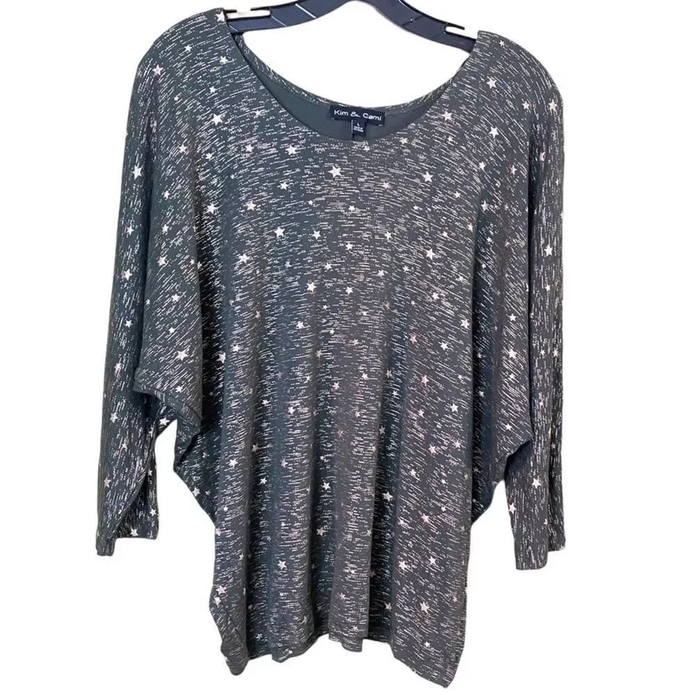 Kim & Cami Gold Star Raglan Sleeve Top Size Large